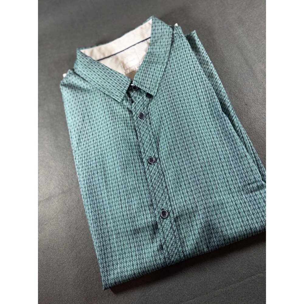 JB Holt Tailored Mens 2XL Teal Geometric Diamond Short Sleeve Button Down Shirt
